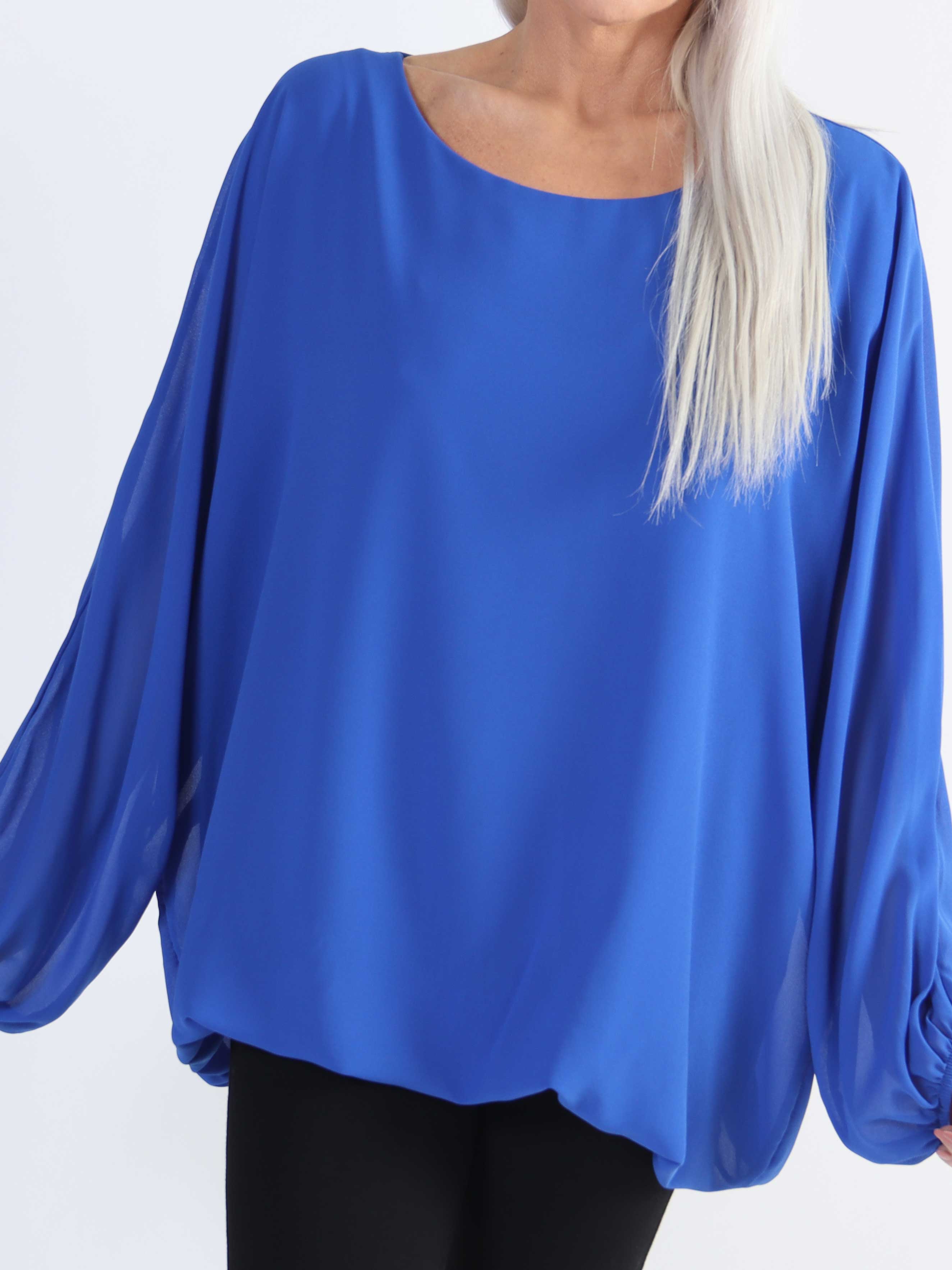 Destiny Plain - Plus size bluse i chiffon med flagermusærmer